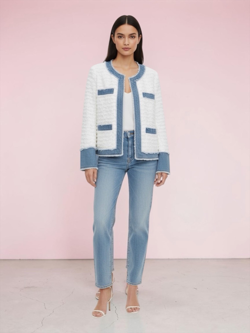 in Italy Women's Blue & White
Houndstooth Cotton Blazer/Jacket | L/XL | NWT